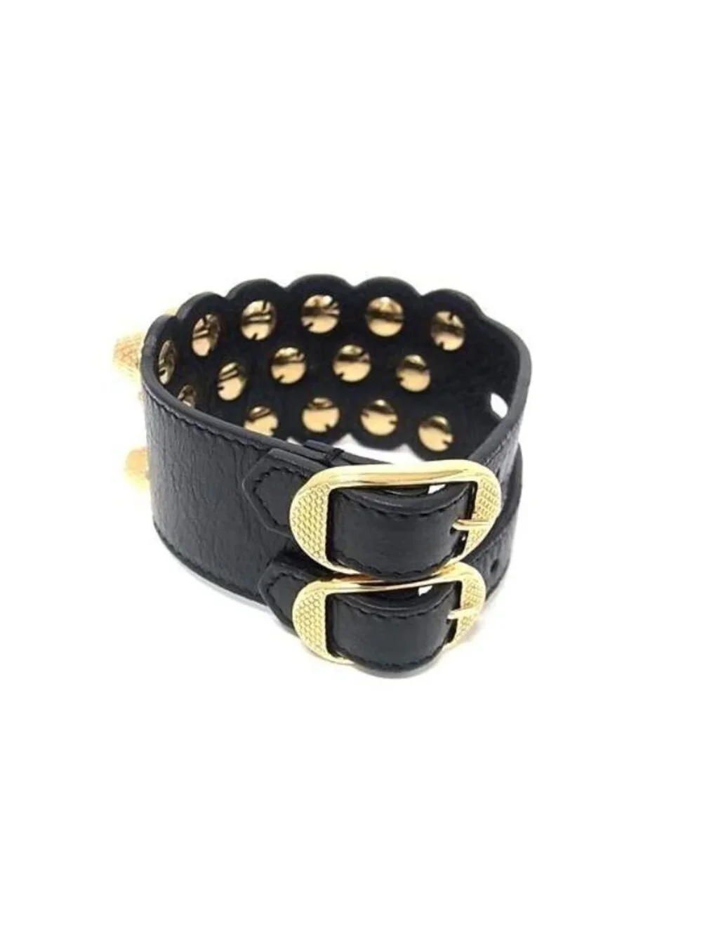 Balenciaga Bracelet Giant Double Strap Black Gold Leather Metal Studs